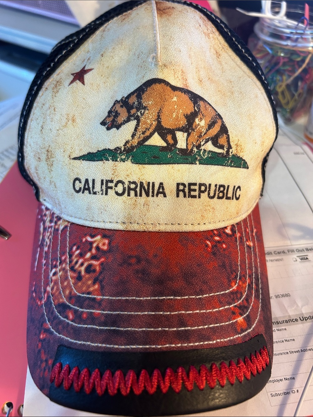 Robin Ruth NWOT California Republic Trucker Hat - Distressed White & Red